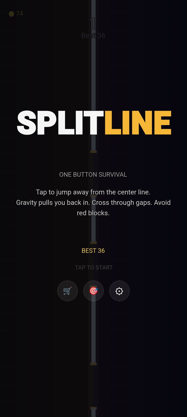 Splitline main menu portrait screen